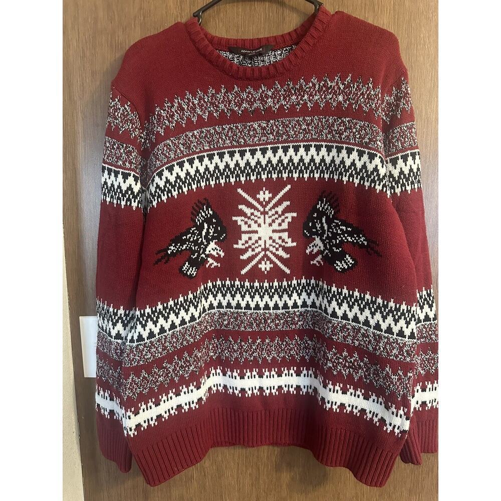 Adam Levine Men's Size Large Red sweater Bald Eagles Aztec Tribal heavy warm